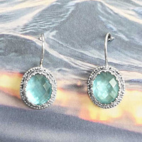 One of a Kind Sterling Silver Mother of Parl Backed Aqua Blue Quartz Earrings