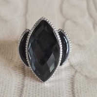 Triple Black Diamond Quartz Ring Size 6.5