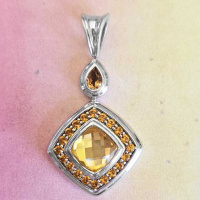 One of a Kind Titanium Backed Lemon Quartz and Celestial Champagne Quartz Pendant
