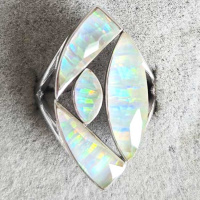 One of a Kind Snowy Created Opal Backed Quartz Marquis Ring Size 8