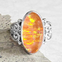 Orange Created Opal Quartz Ring Size 8