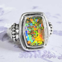 Rainbow Orange Created Opal Ring Size 8
