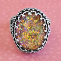 Orange Created Quartz Crown Ring Size 8