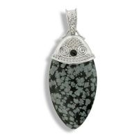 Snowflake Obsidian and Black Star Diopside Pendant