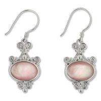 Pink Mother of Pearl Shell Ornate Dangle Earrings