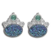 Green Druzy & Apatite Post Earrings