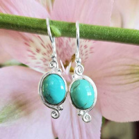 Sterling Silver Turquoise Oval Latch Back Earrings