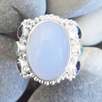 Blue Chalcedony, Iolite, and Apatite Ring