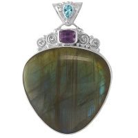 Labradorite Pendant with Amethsyt and Sky Blue Topaz