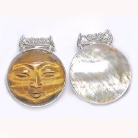 Tiger Eye Goddess & Golden Rainbow Shell Reversible Pendant 