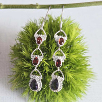 Garnet and Iolite Dangle Earrings