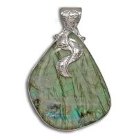 Large Labradorite Free Form Pendant with Silver Leaves
