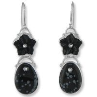 Onyx Flower Earrings with Snowflake Obsidian