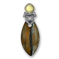 Tiger Iron & Mother of Pearl Quartz Doublet Pendant with Chain