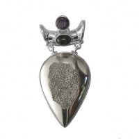 Platinum Window Druzy Pendant with Black Star Diopside and Iolite