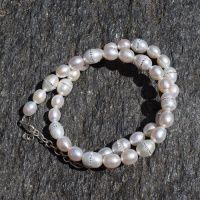 White Pearl Bead Necklace with Alternating Inliad Swarovski Crystals 18" + 2" Ext