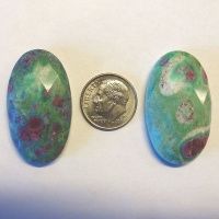Hand-Carved Faceted Natural Ruby Fuchsite 20x35mm Flat-Backed Ovals Set of 2