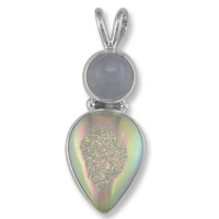 Opalized Window Druzy and Blue Chalcedony Silver Pendant 