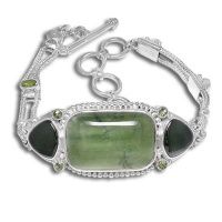Green Tourmalinated Quartz, Onyx, Peridot and Moonstone Bracelet