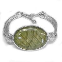 Labradorite Oval Bracelet with Sterling Silver Woven Band