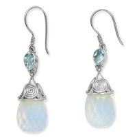 Checkerboard Faceted Opalite Drop Earrings with Sky Blue Topaz 