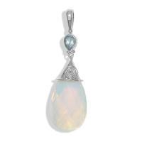 Checkerboard Faceted Opalite Drop Pendant with Sky Blue Topaz 