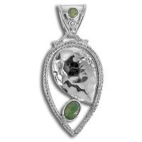 Jade and Peridot Pendant with Hammered Sterling Silver