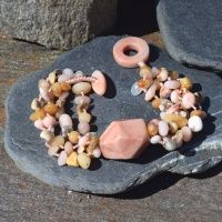 Peach Stone, Mexican Crazy Lace Agate and Yellow Jasper Beaded Bracelet