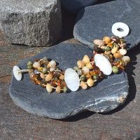 Yellow Jasper, Amber, Unikite & Carnelian Bead Bracelet