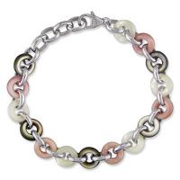 Sterling Silver Pink, White, and Black Mother of Pearl Donut Bracelet