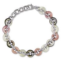 Sterling Silver Pink, White, and Black Mother of Pearl Donut Bracelet