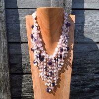 Rose Quartz and Pink Pearl Necklace with Amethyst Coins