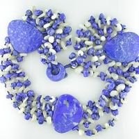 Lapis Chip and Nugget Beaded Necklace with White Mother of Pearl