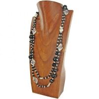 Onyx, Crystal and White Pearl Beaded Wrap Around Necklace