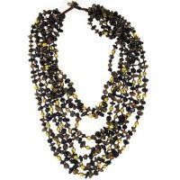 Onyx Beaded Necklace with Golden Pearl and Tiger Eye