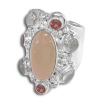 Peach Moonstone, Labradorite, Garnet and Moonstone Ring