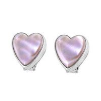 Pink Mother of Pearl Heart Clip on Earrings