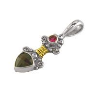 Sterling Silver Garnet, Pink Tourmaline, and Gold Wire Pendant