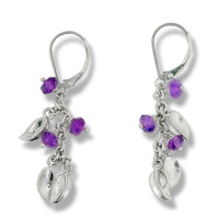 Amethyst Beads & Silver Leaves Dangle Earrings