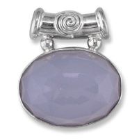 Faceted Blue Chalcedony Oval Pendant with Tube Bale