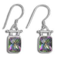 Mystic Topaz Faceted Checkerboard Emerald Cut Dangle Earrings