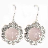 Ornate Sterling Silver Rose Quartz Goddess Earrings (14mm)