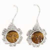 Ornate Sterling Silver 12mm Tiger Eye Goddess Earrings 