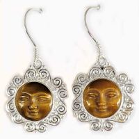 Ornate Sterling Silver Tiger Eye Goddess Earrings (14mm)