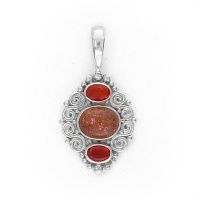 Sunstone and Mexican Fire Opal Pendant