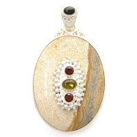 Picture Jasper Pendant with Amber, Garnet and Black Star