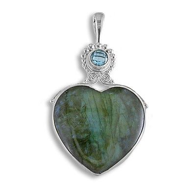 Labradorite Heart and Swiss Blue Topaz Pendant