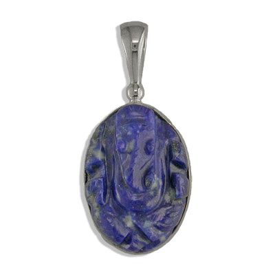 Sterling Silver Carved Lapis Ganesh Pendant