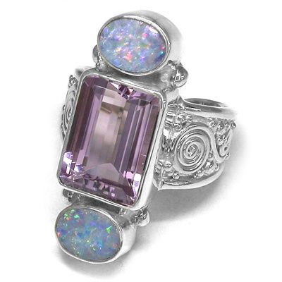 Amethyst and Opal Doublet Ring 