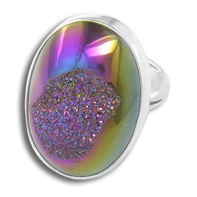 Sterling Rainbow Window Druzy Ring